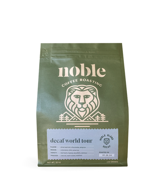 Decaf World Tour Organic Blend by Noble Coffee Roasting Coffee Bag Image